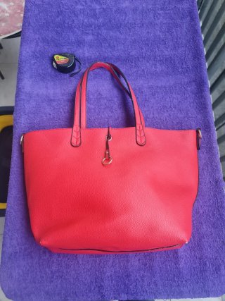 Borsa shopper donna Saffiano rossa con charm