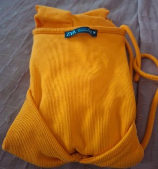 Blusa Zara L Manga Curta Ruched Laranja