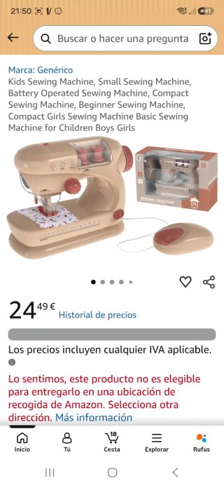 Máquina de coser a pilas