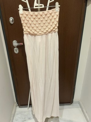 Vestido largo rosa sin tirantes