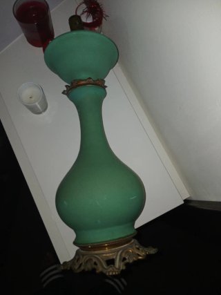 Lampada da tavolo vintage verde ad olio