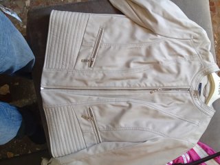 Cazadora Biker Piel Sintética Beige TINTA XL