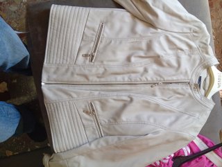Cazadora Biker Piel Sintética Beige TINTA XL