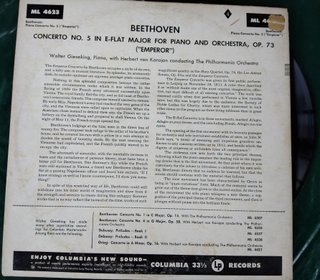 LP Beethoven, W. Gieseking Concerto no.5, años 50