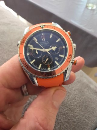 mega Seamaster Cronógrafo Naranja y Azul