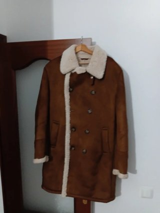 Abrigo borrego marrón y beige