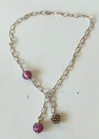 Collar Batti Plata de Ley con Colgantes Morados