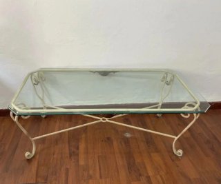 Mesa centro cristal y hierro forjado beige vintage