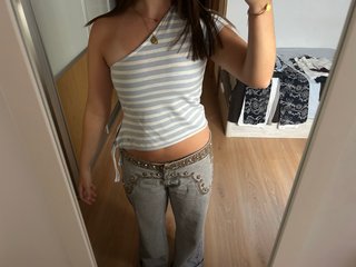 Top asimétrico rayas azul y blanco Mango Teen