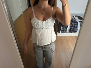 Top blanco tirantes encaje Shein
