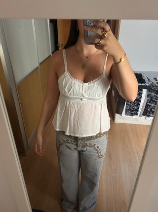 Top blanco tirantes encaje Shein