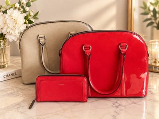 Conjunto Bolsos Mango Beige y Rojo