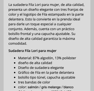 Sudadera Fila Polar Talla XL, con capucha ajustabl