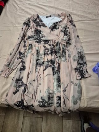 Vestido floral rosa manga larga Néély