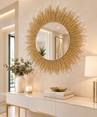 Espejo erizo dorado y blanco XXXL