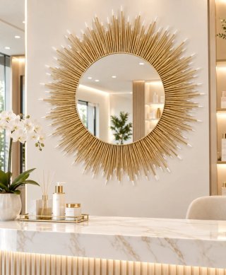 Espejo erizo dorado y blanco XXXL