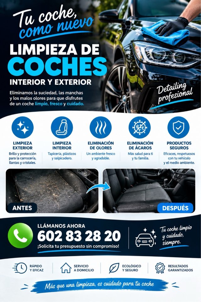 Limpieza coche interior y exterior.