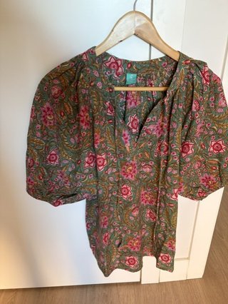 Camisa Verde Floral Manga Corta