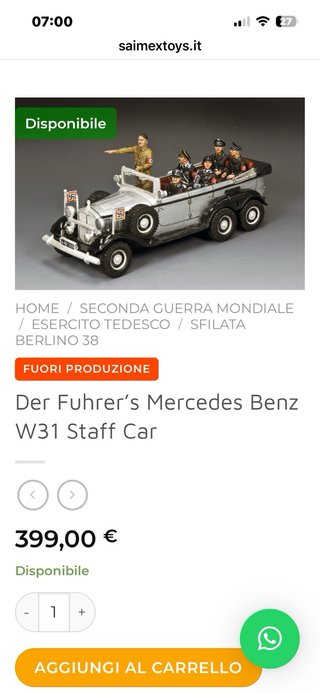 King & Country Mercedes Benz W31 Staff Car