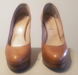 Scarpe con tacco in vera pelle marrone