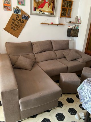 Sofá chaise longue beige/gris 5 meses uso
