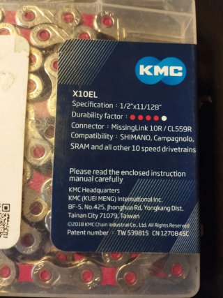 Cadena KMC X10EL 10v rojo