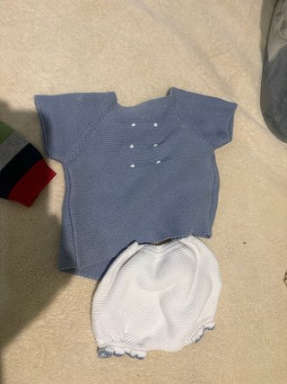 Conjunto bebé niño punto azul y blanco