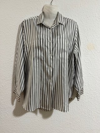 Camisa satinada mujer rayas gris y blanco T40
