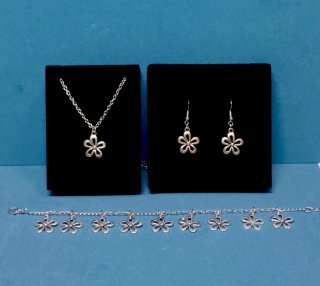 Conjunto de Joyas Florales Plateadas
