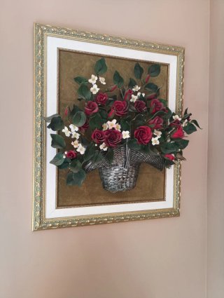 Cuadro Cesta Rosas Rojas Porcelana Fría