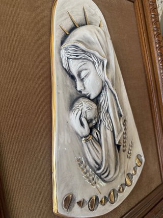 Cuadro Virgen y Niño Cerámica Madera