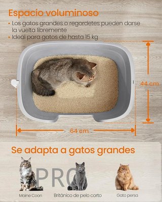 Box di sabbia per gatti grandi, extra grande con vari gatti, include pala e tavolo raccoglitore, grigio colomba PPT003G01