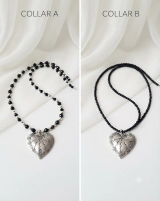 Bonitos Collares  Corazón Plata y Piedras Negras