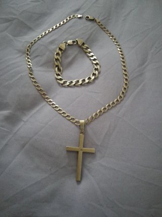 Conjunto Plata Ley Cruz y Pulsera
