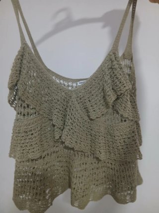 Top Mango Crochet Talla Única Verde Oliva