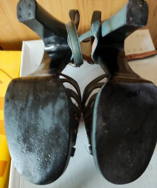 Zapatos vintage piel. , y bolso . Rafia, 11de taco