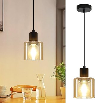 ZMH Lámpara Colgante Vintage de Mesa de Comedor - Lámpara de Vidrio E27 Negra Retro de 1 Bombilla pa