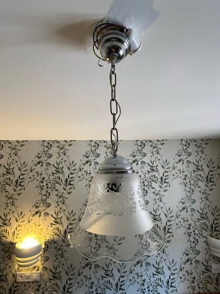 Lampada a sospensione vintage in vetro e metallo