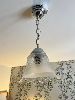 Lampada a sospensione vintage in vetro e metallo