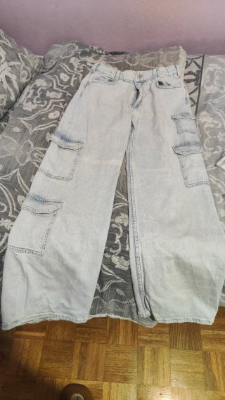 Pantalones cargo vaqueros anchos de tiro bajo