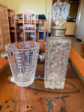 Licorera y cubitera cristal tallado vintage
