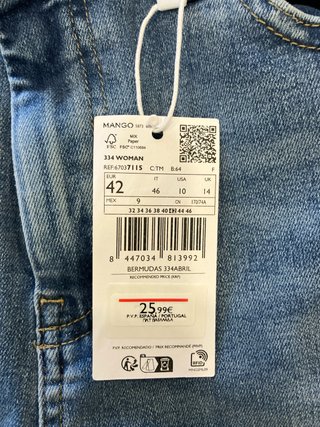 Bermuda vaquera Mango talla 42 Sin estrenar
