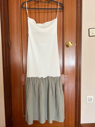 Vestido Zara palabra de honor blanco y verde