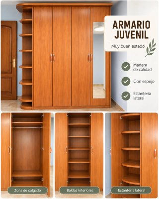 Armario de dormitorio de madera con espejo
