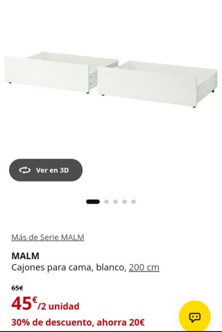 Cama Ikea Malm 90x200 Blanca/gris + somier+cajones