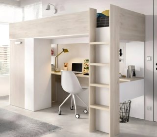 Cama litera con escritorio y almacenaje
