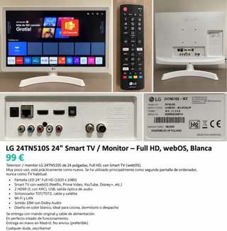 Smart TV LG 24” blanca 24TN510S-WZ – Como nueva