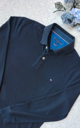 Tommy Hilfiger Polo Manica Lunga Blu Taglia L