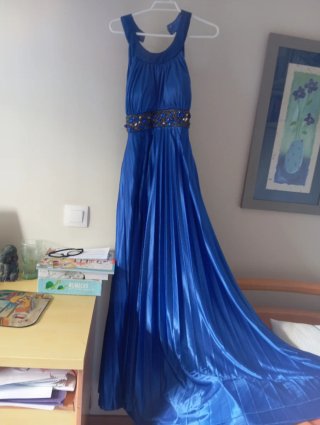Vestido largo fiesta azul con pedrería
