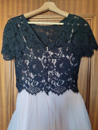 Vestido fiesta negro y rosa
